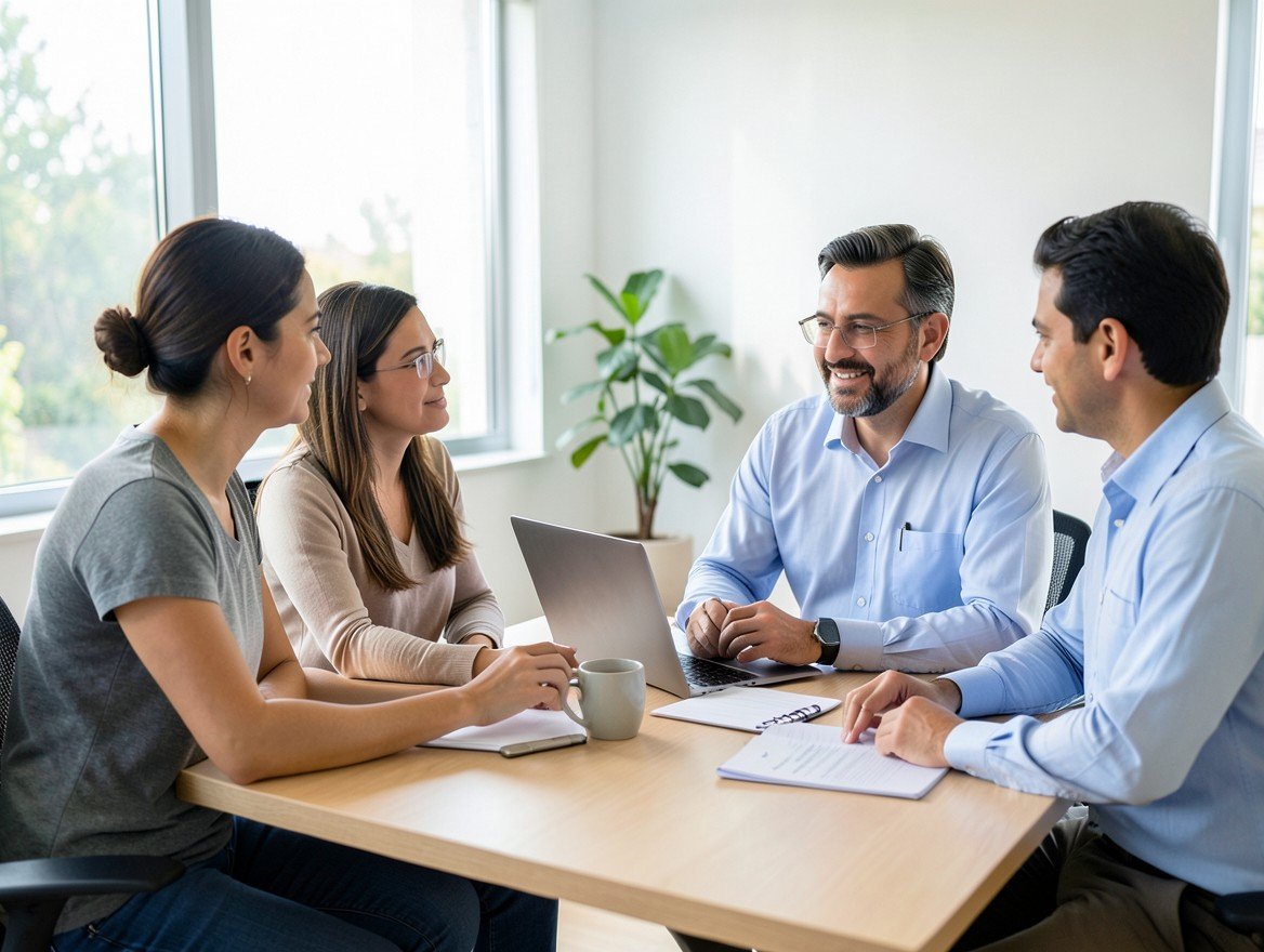 Conversación de orientación financiera entre una asesora y sus clientes